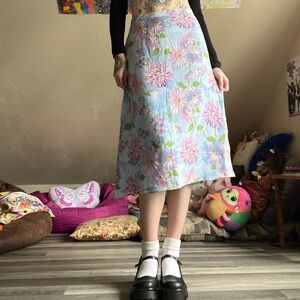 Y2K vintage water lily silk skirt